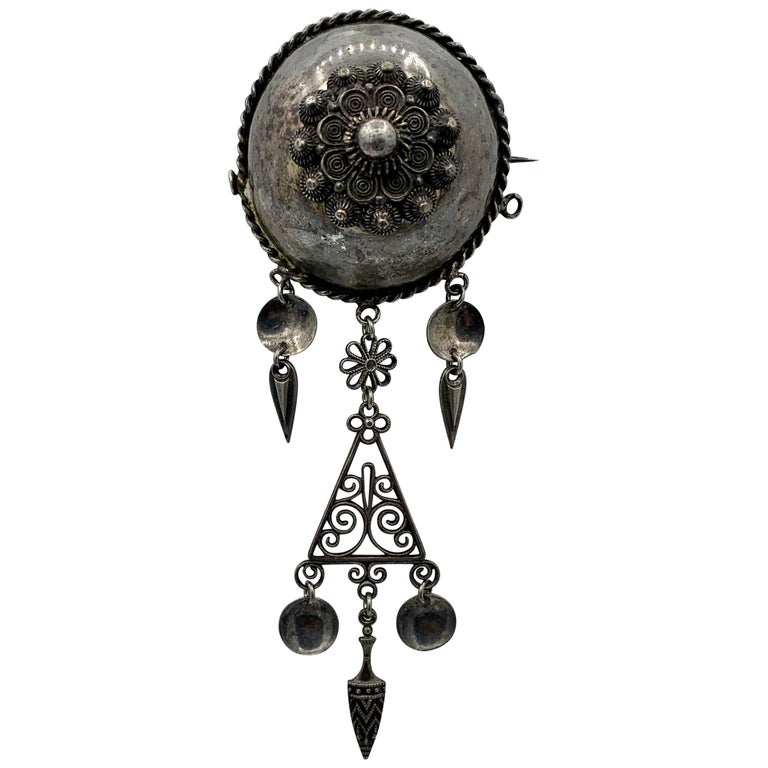 Rare Broche Ancienne French Antique, Métal, Pierre Dominante Non Spécifiée
