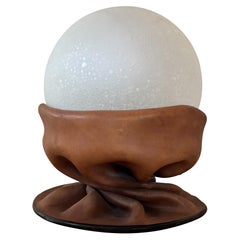 Rare Nova Tecno Table Lamp in Leather and Frosted Glass, Italy, 1970s
