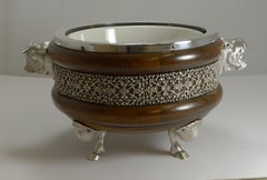 Rare Novelty English Figural Oak and Silver Plate Salad Bowl - Bull, 1888
