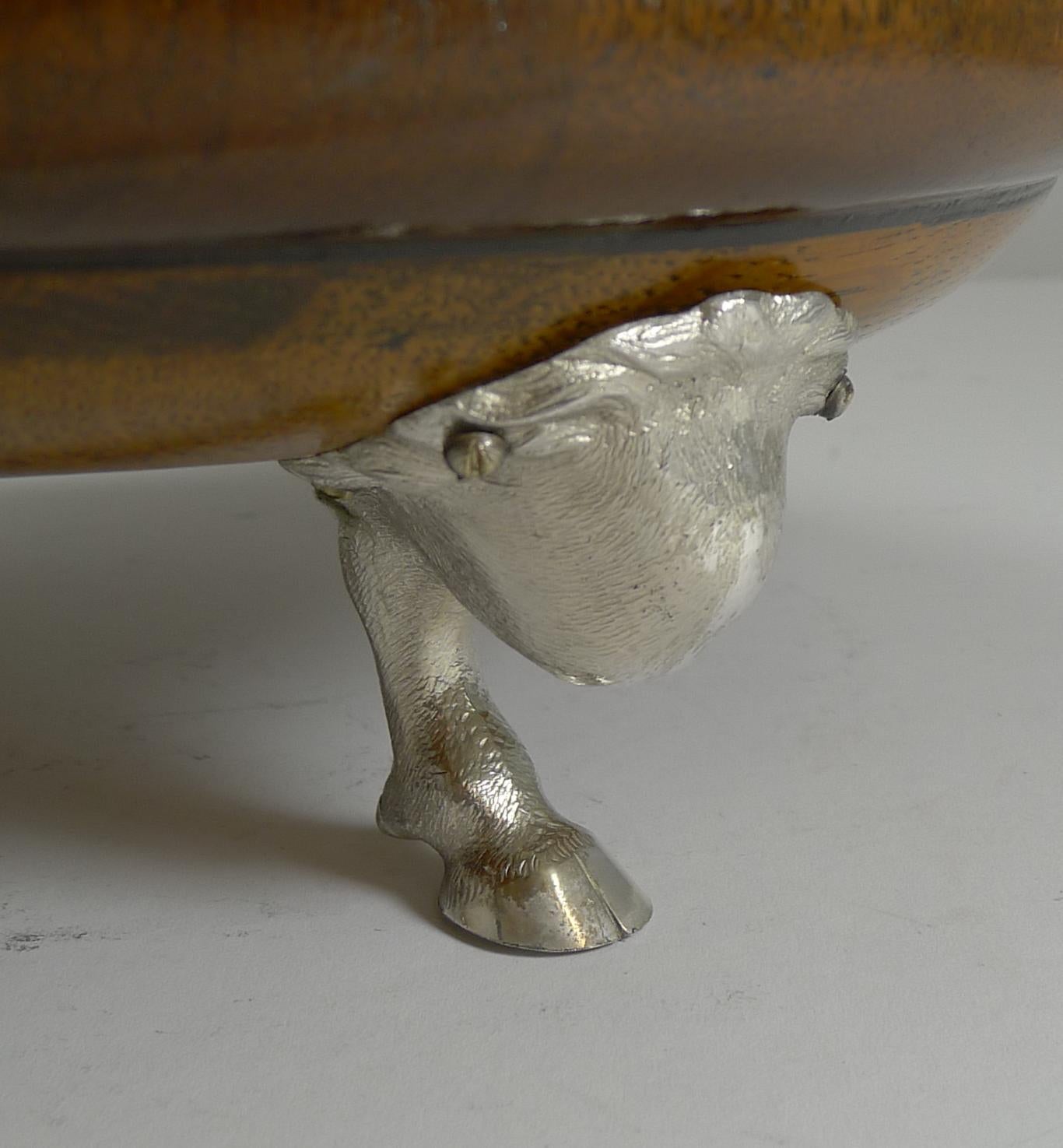 Rare Novelty English Figural Oak and Silver Plate Salad Bowl - Bull, 1888 1