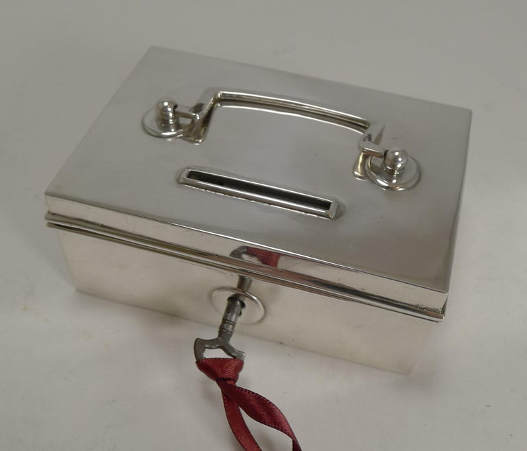 Rare Novelty English Sterling Silver Money Box / Bank, Miniature Cash