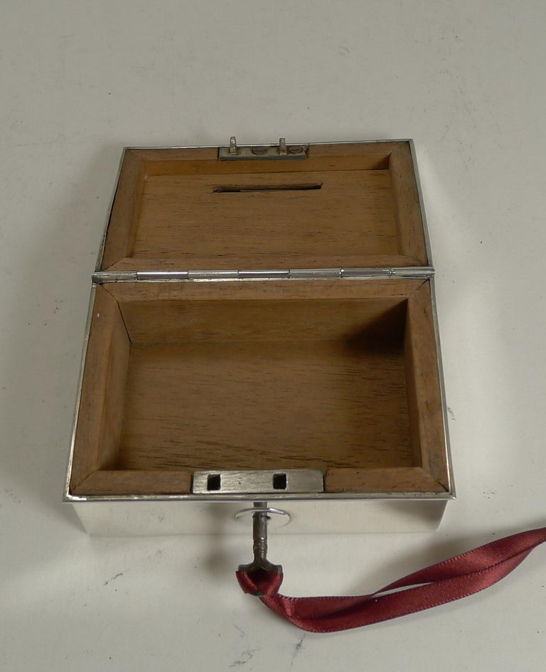 Rare Novelty English Sterling Silver Money Box / Bank, Miniature Cash