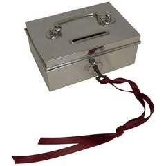 Rare Novelty English Sterling Silver Money Box / Bank, Miniature Cash Box