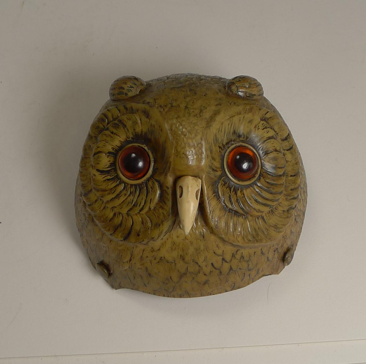 Rare Novelty / Figural Mechanical Bell in Early Celluloid, circa 1900, Owl 1