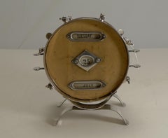 Rare Novelty Leather and Nickel Plate Drum Perpetual Calendar, circa 1910