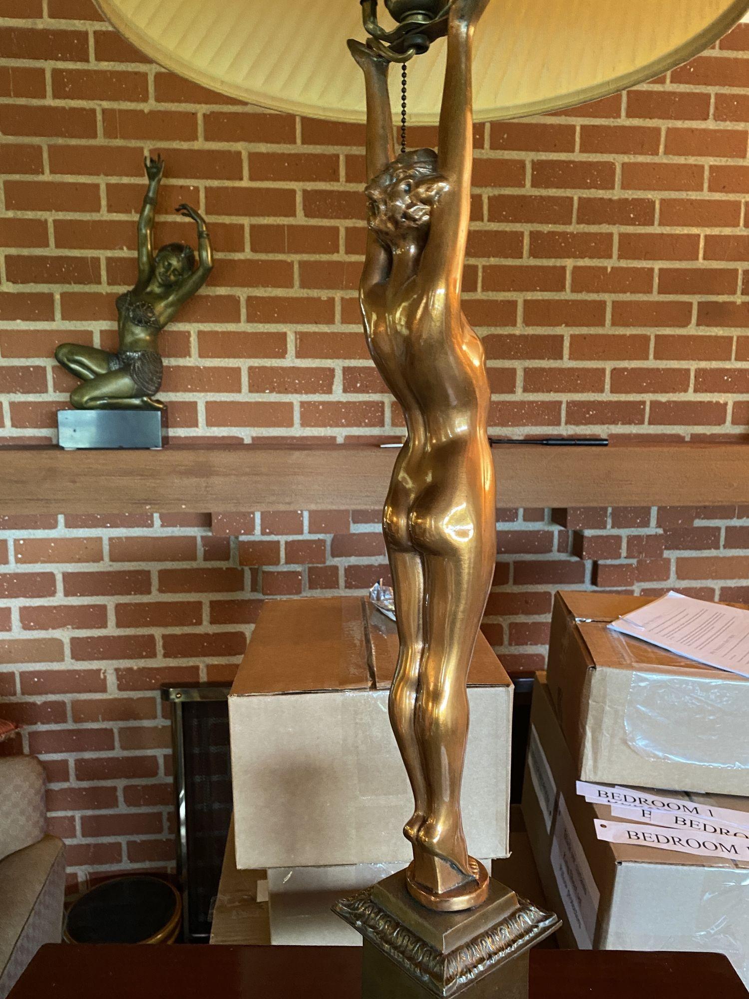 Rare Nuart Bronze Standing Nude Female Accent Table Lamp, Pair 3