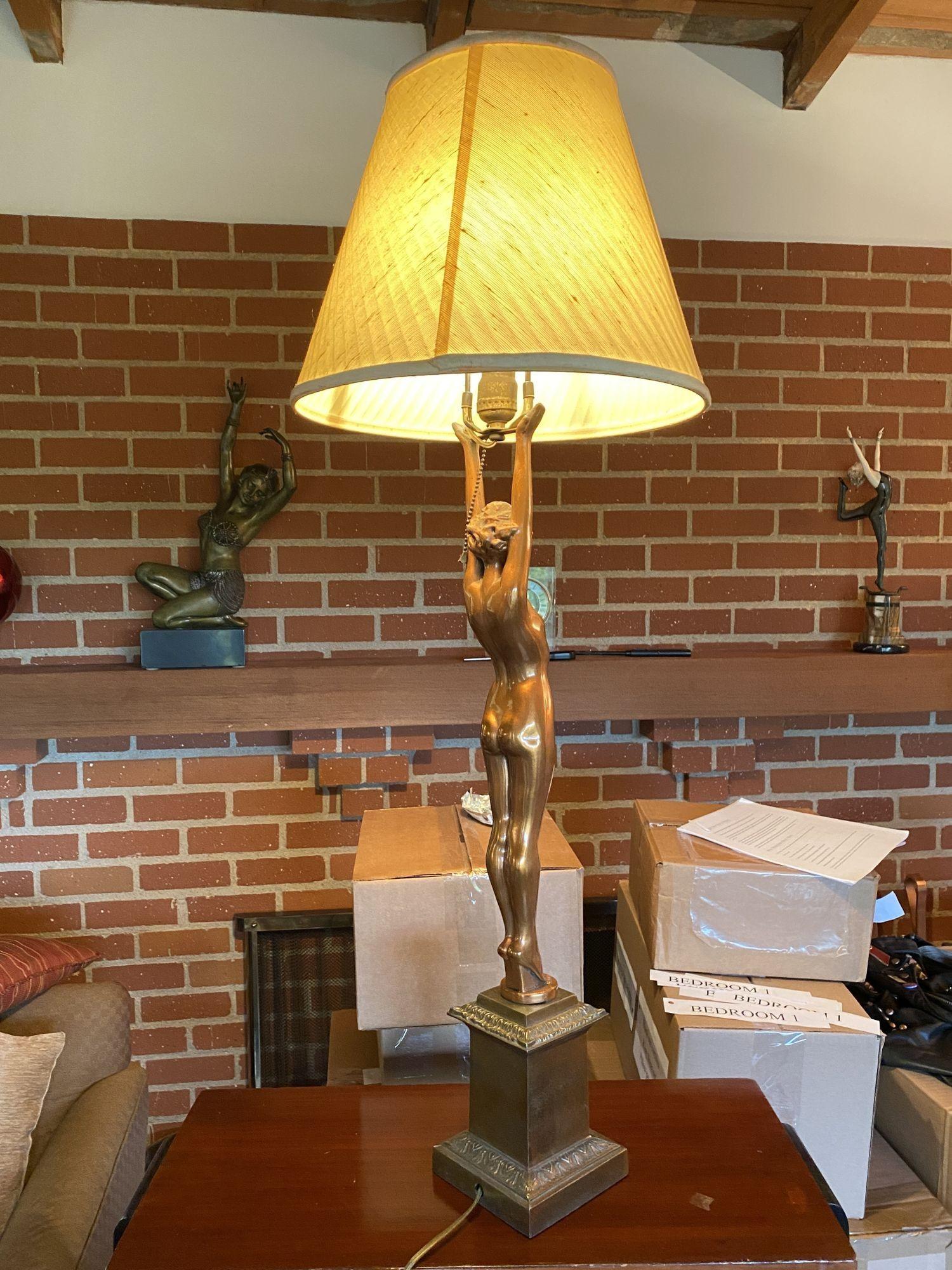Rare Nuart Bronze Standing Nude Female Accent Table Lamp, Pair 6