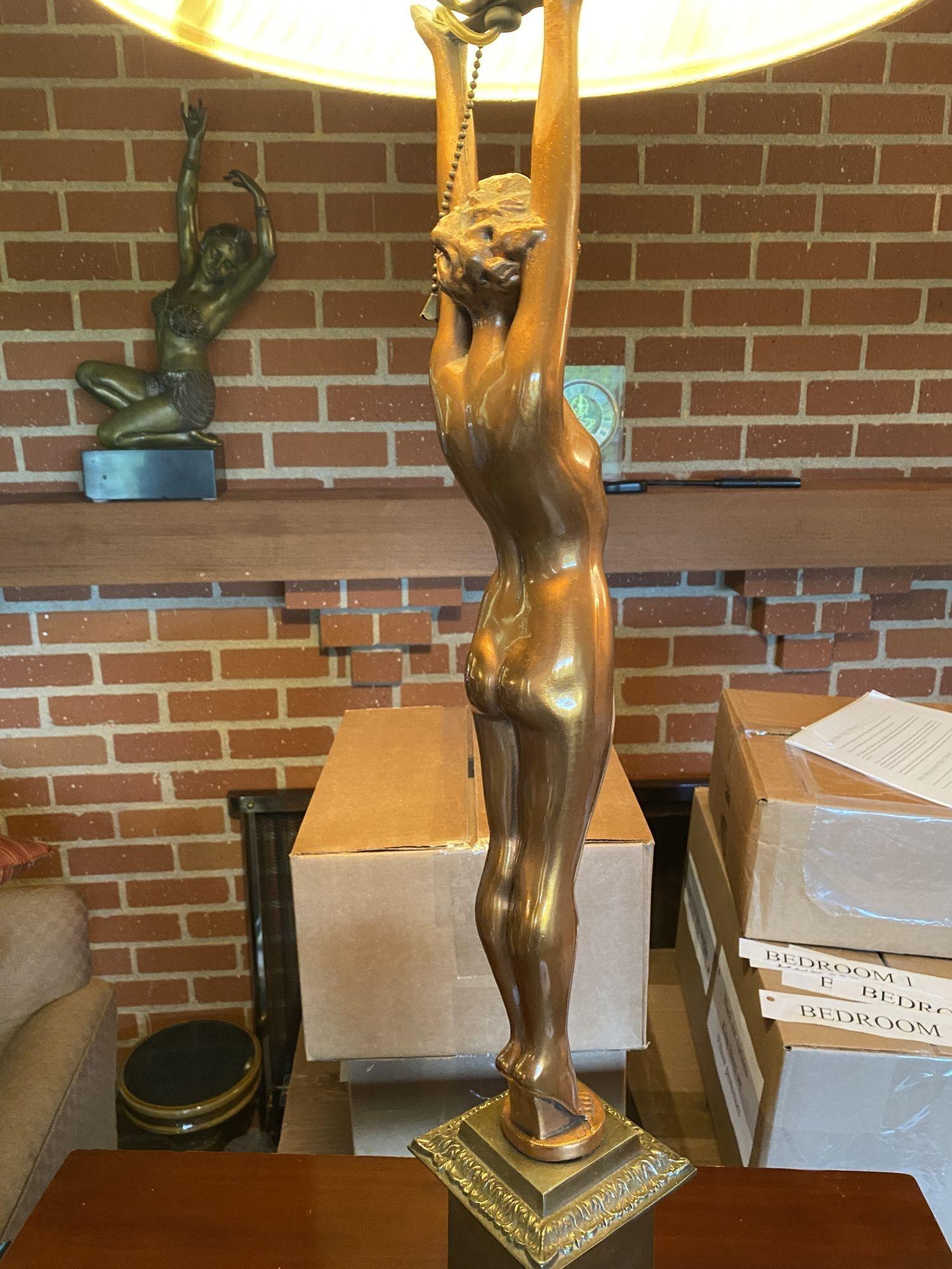 Rare Nuart Bronze Standing Nude Female Accent Table Lamp, Pair 7
