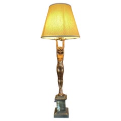 Rare Nuart Bronze Standing Nude Female Accent Table Lamp, Pair