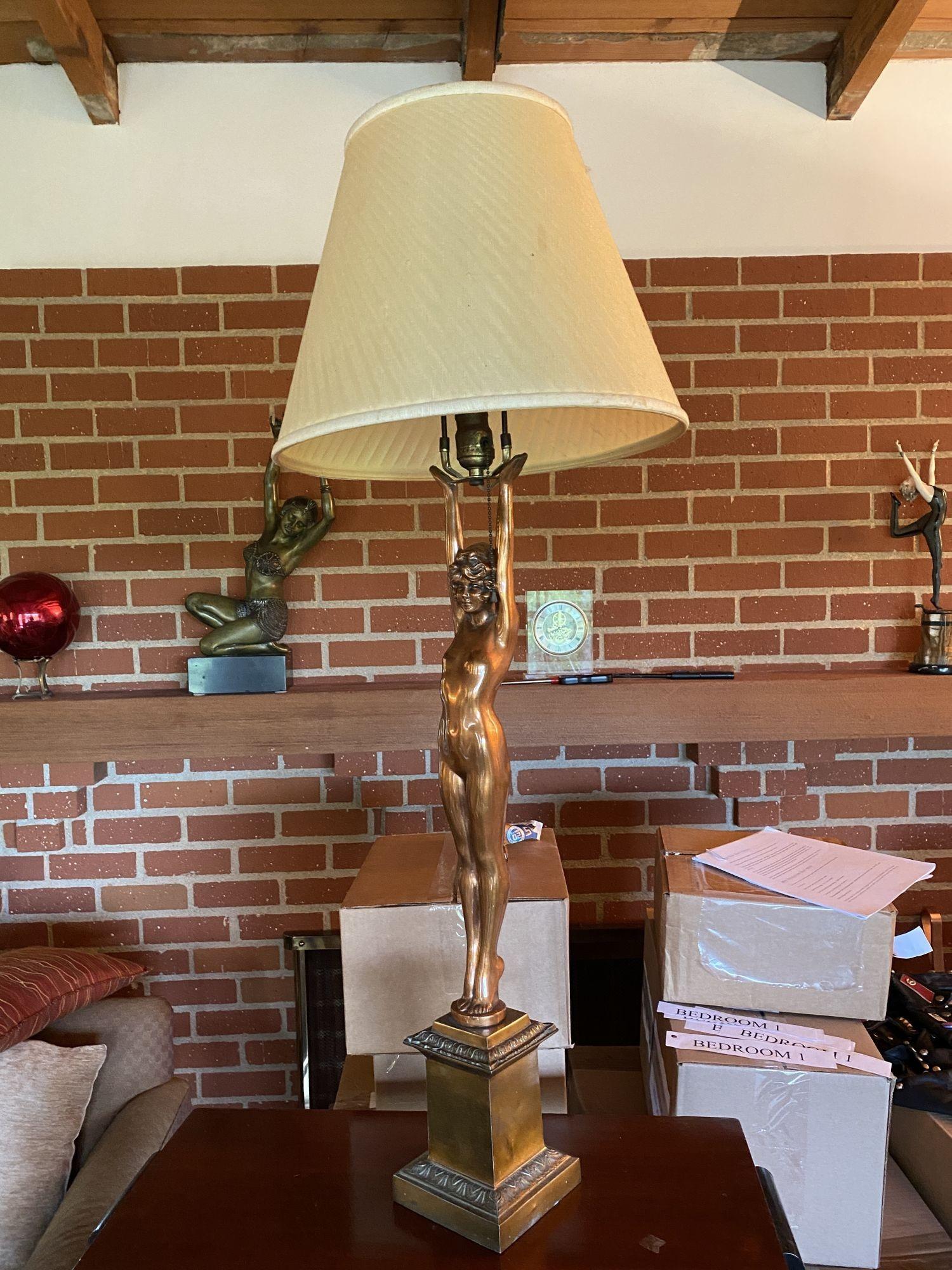 Rare Nuart Bronze Standing Nude Female Accent Table Lamp, Pair 1