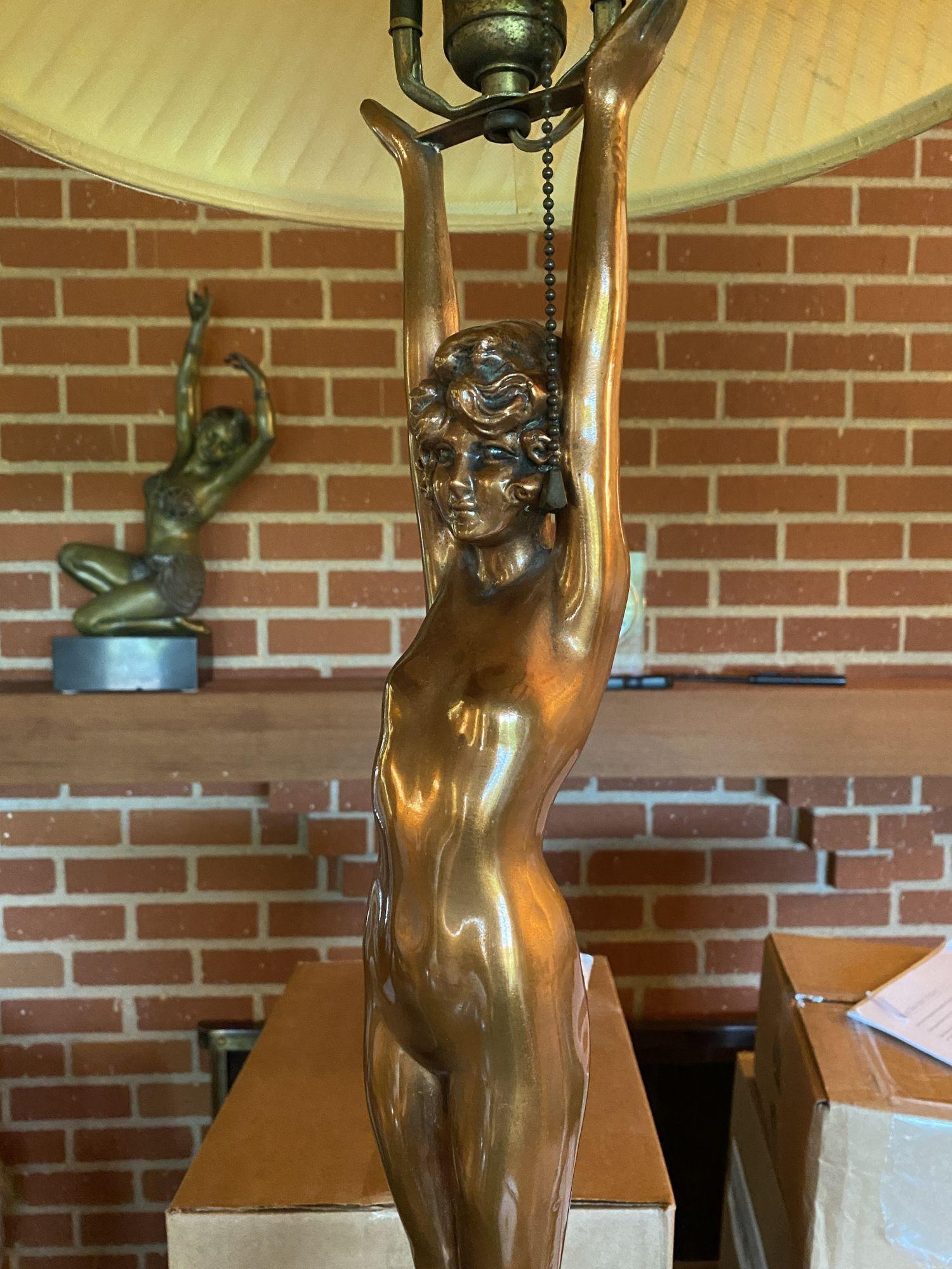 Rare Nuart Bronze Standing Nude Female Accent Table Lamp, Pair 2