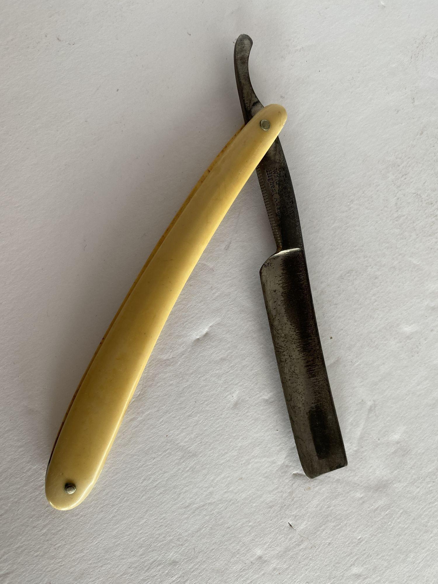 German Rare Nude Art Nouveau Celluloid Straight Razor by Ern. C. Friedr For Sale