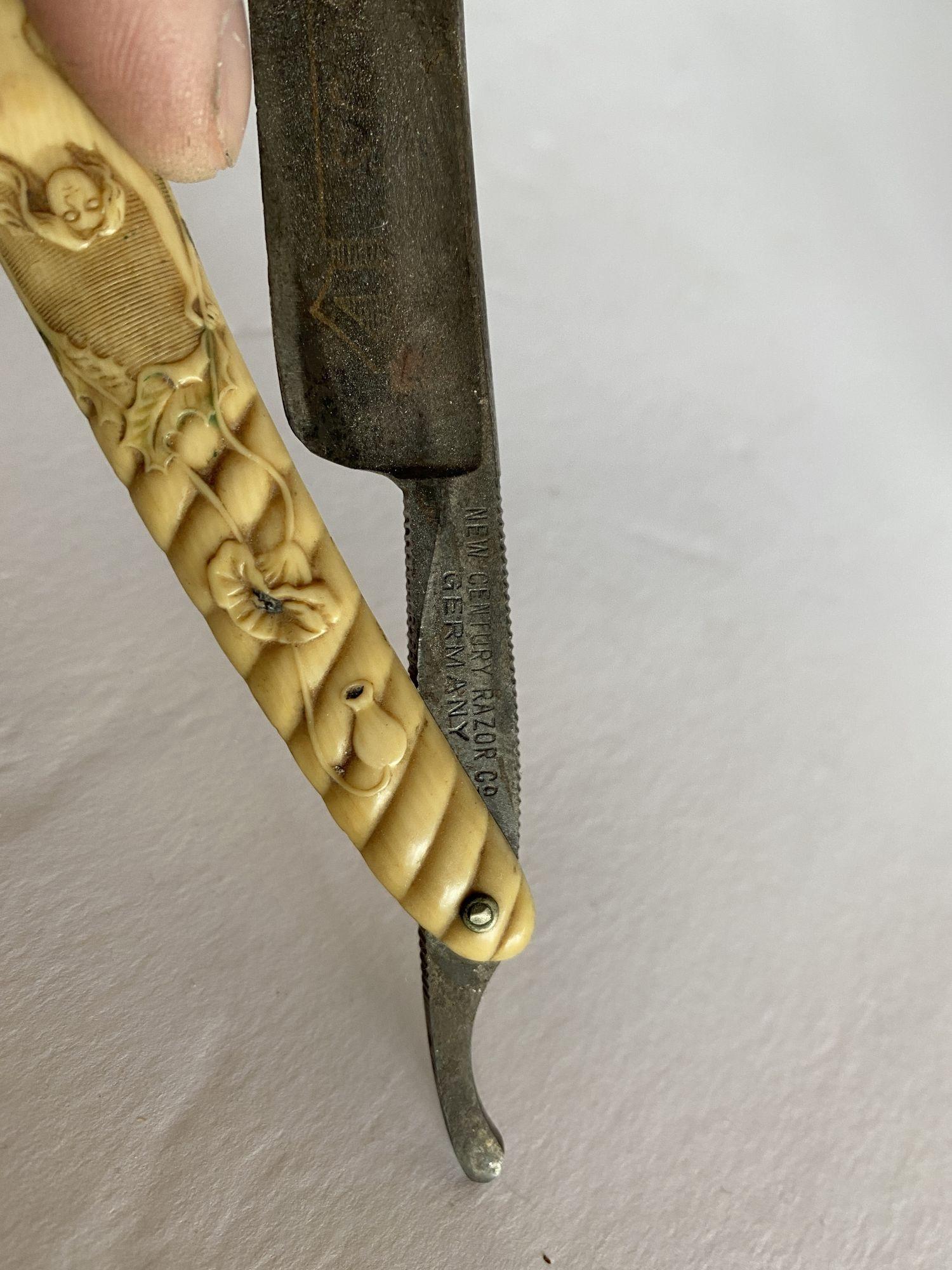 Early 20th Century Rare Nude Art Nouveau Ripped Celluloid Straight Razor by Ern. C. Friedr For Sale