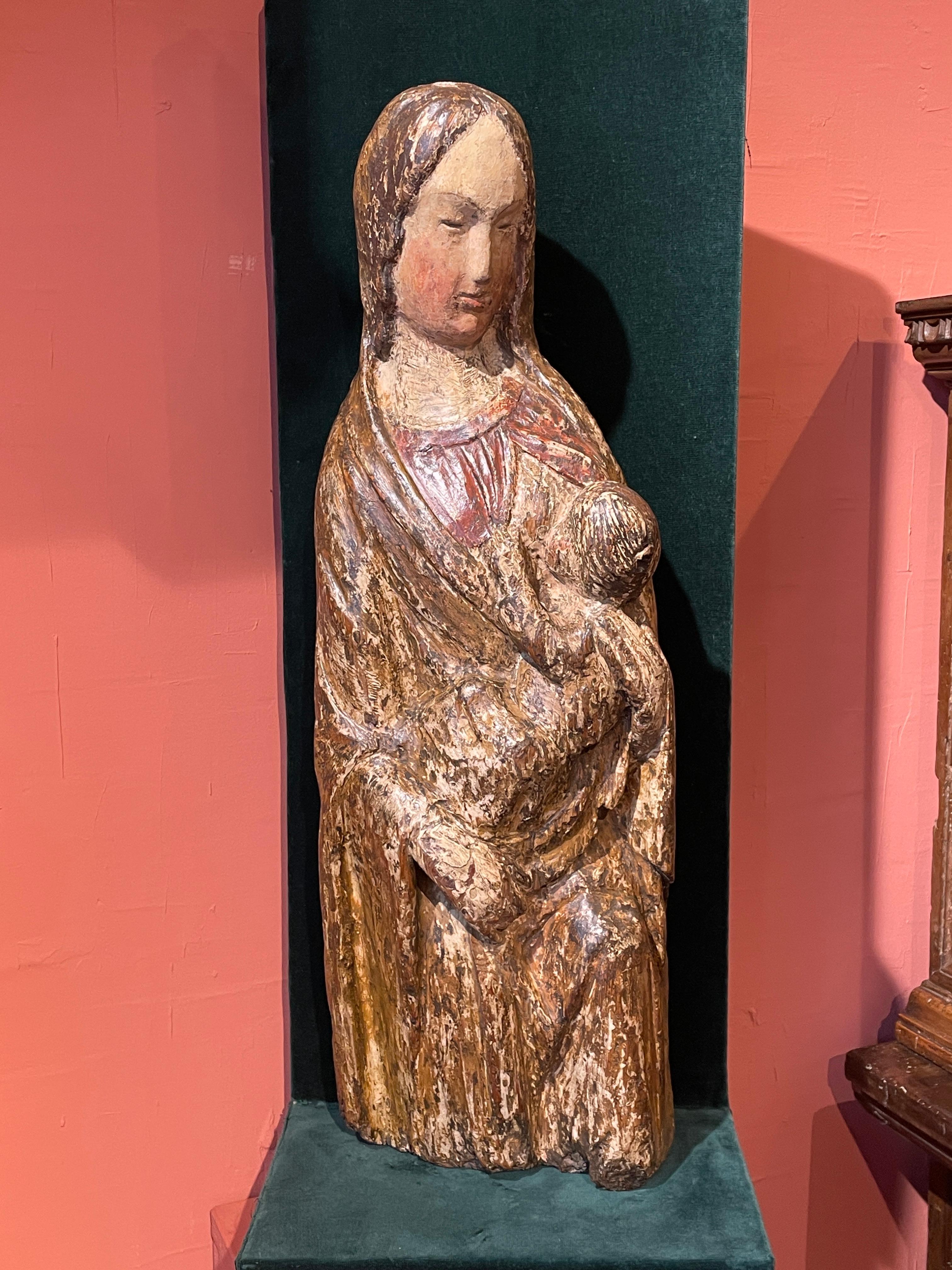 Gothic Rare Nursing Virgin from the 14th century For Sale