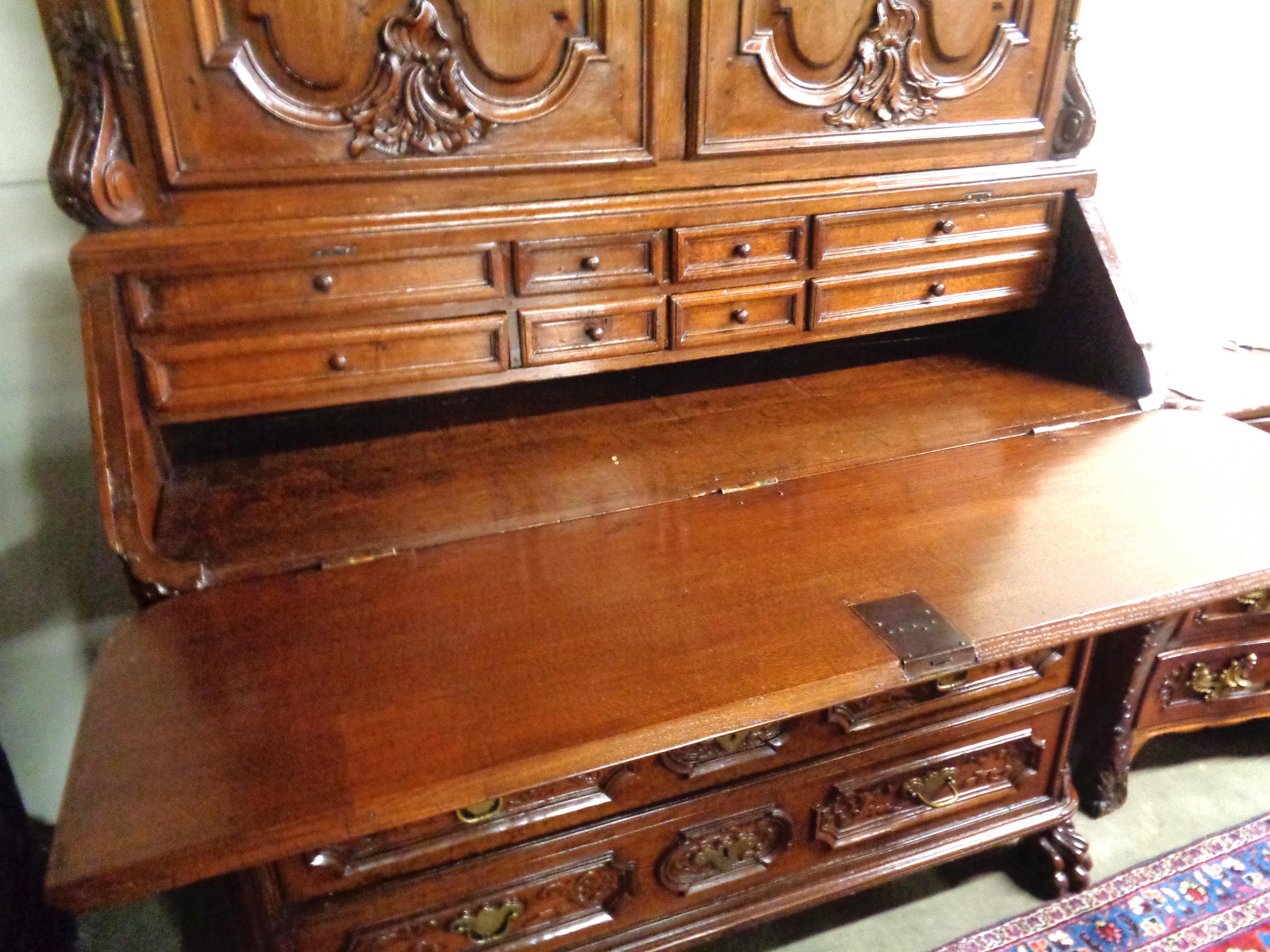 French Rare Oak Alsatian Secretaire over Fall Front Bureau and Chest, circa 1670 For Sale