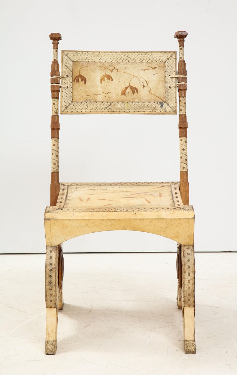 Rare Oak and Parchment Chair by Carlo Bugatti For Sale 1
