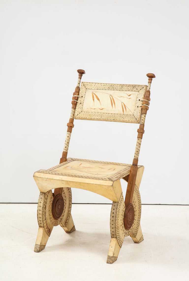 Art Nouveau Rare Oak and Parchment Chair by Carlo Bugatti For Sale