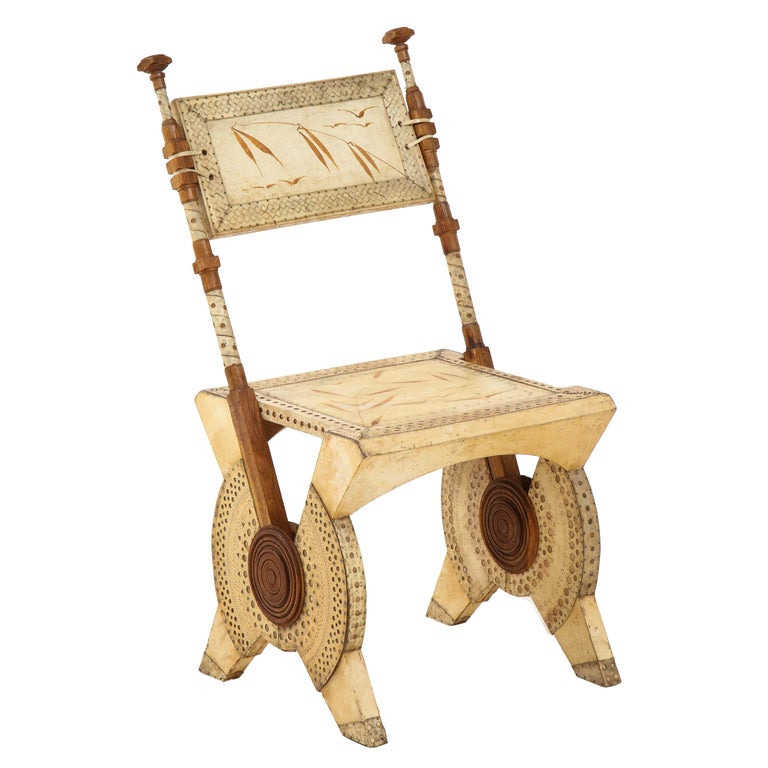 Rare Oak and Parchment Chair by Carlo Bugatti For Sale