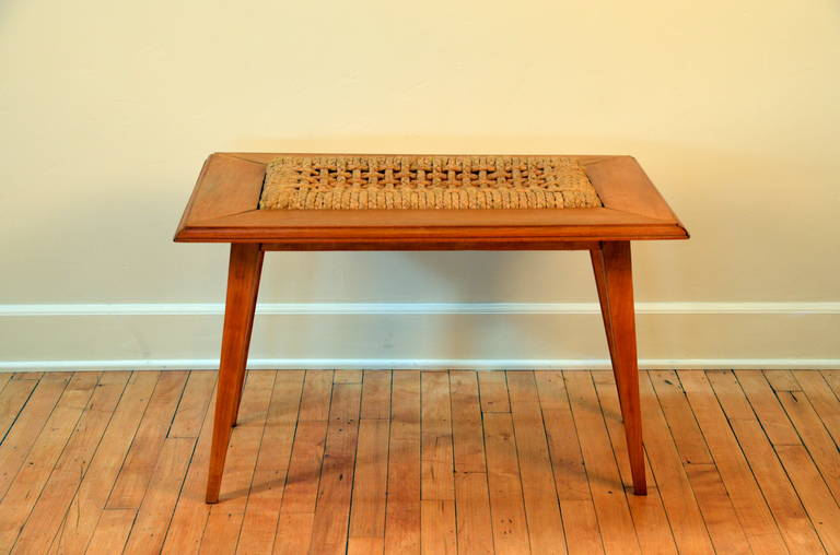 French Rare Oak and Rope Side Table by Adrien Audoux and Frida Minet For Sale