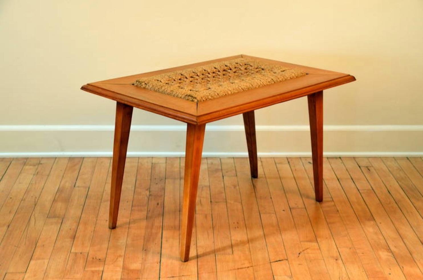 Rare Oak and Rope Side Table by Adrien Audoux and Frida Minet In Good Condition For Sale In Los Angeles, CA