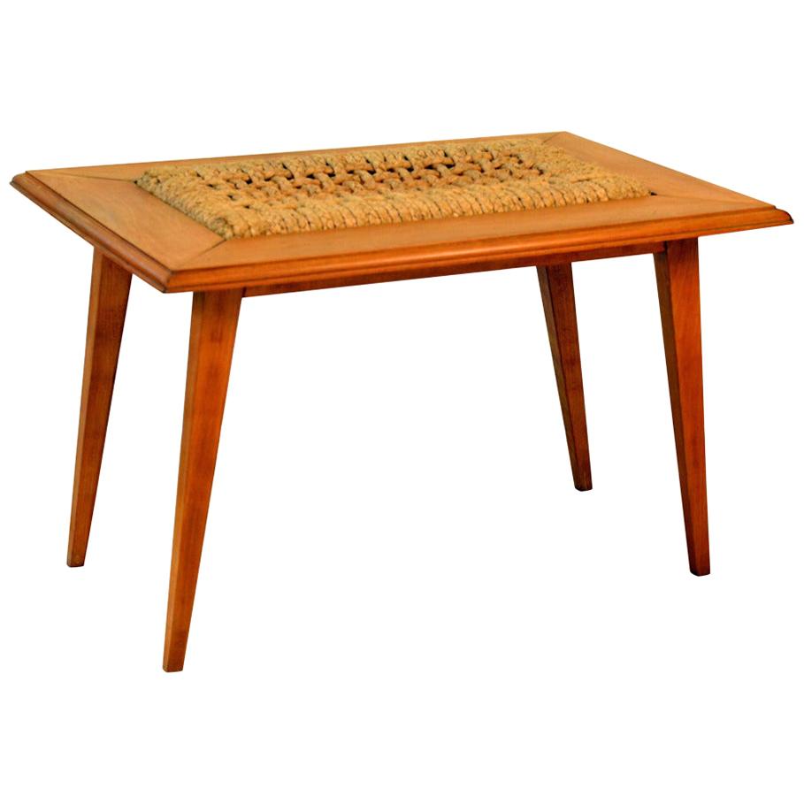 Rare Oak and Rope Side Table by Adrien Audoux and Frida Minet For Sale