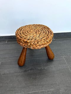 Rare oak and rope stool by designers Audoux and Minet dating from the 50s 60s
