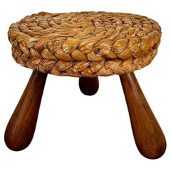 Vintage Rare oak and rope stool by designers Audoux and Minet dating from the 50s 60s