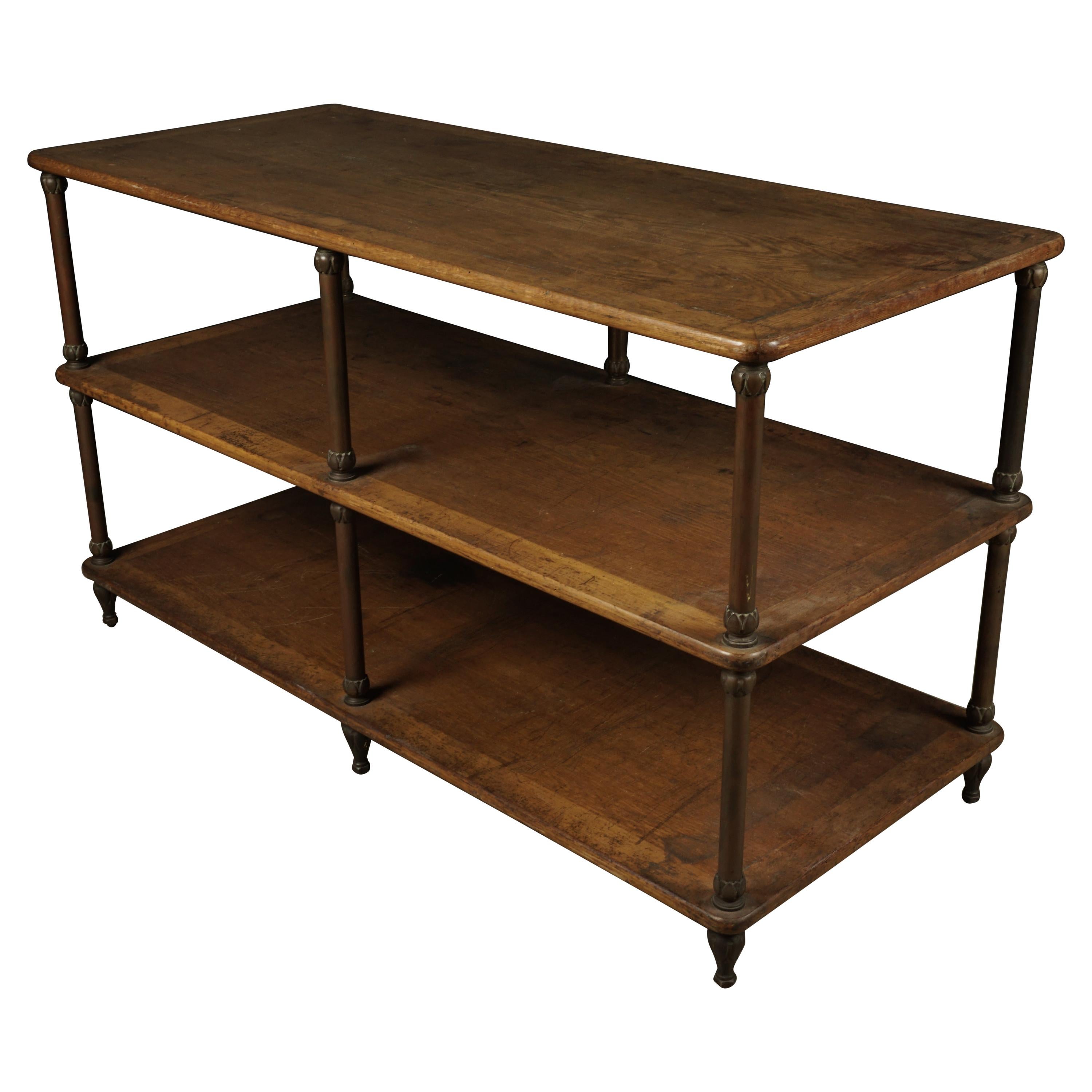 Rare Oak Console Table from a Haberdashery, France, 1900s