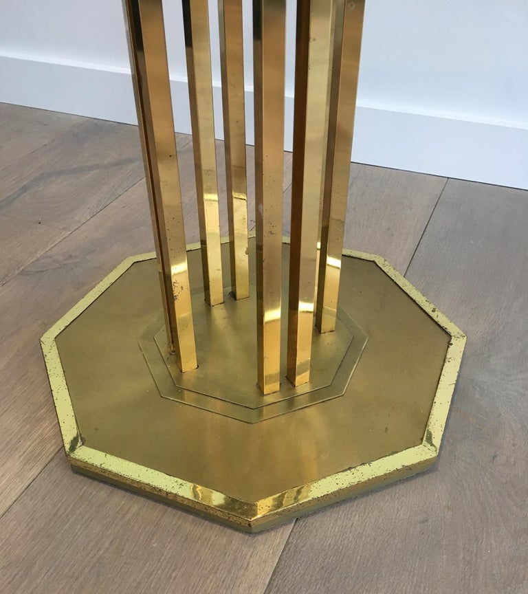 Rare Octagonal Brass and Glass Design Coffee Table, French, circa 1970