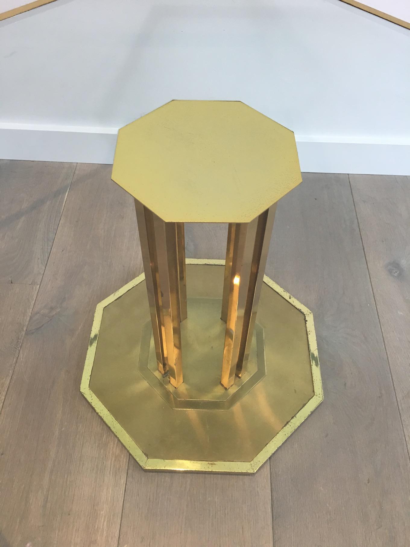 Rare Octagonal Brass and Glass Design Coffee Table, French, circa 1970 For Sale 1