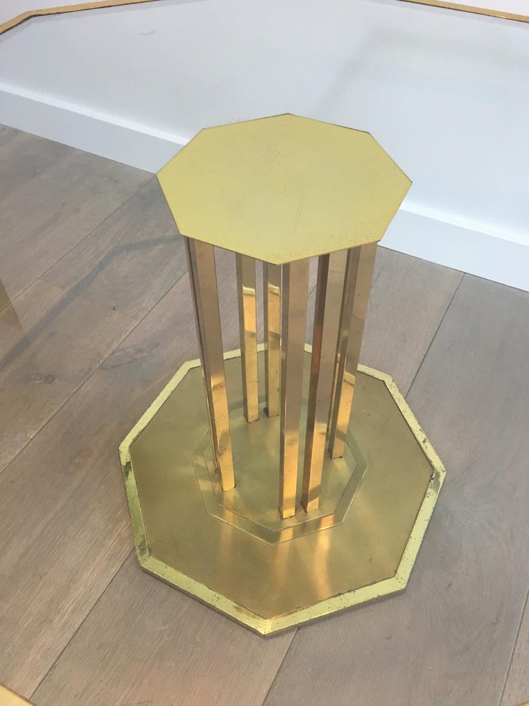 Rare Octagonal Brass and Glass Design Coffee Table, French, circa 1970 For Sale at 1stdibs