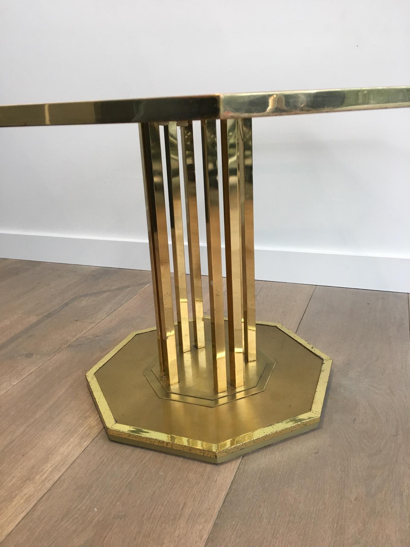 Rare Octagonal Brass and Glass Design Coffee Table, French, circa 1970 For Sale 4