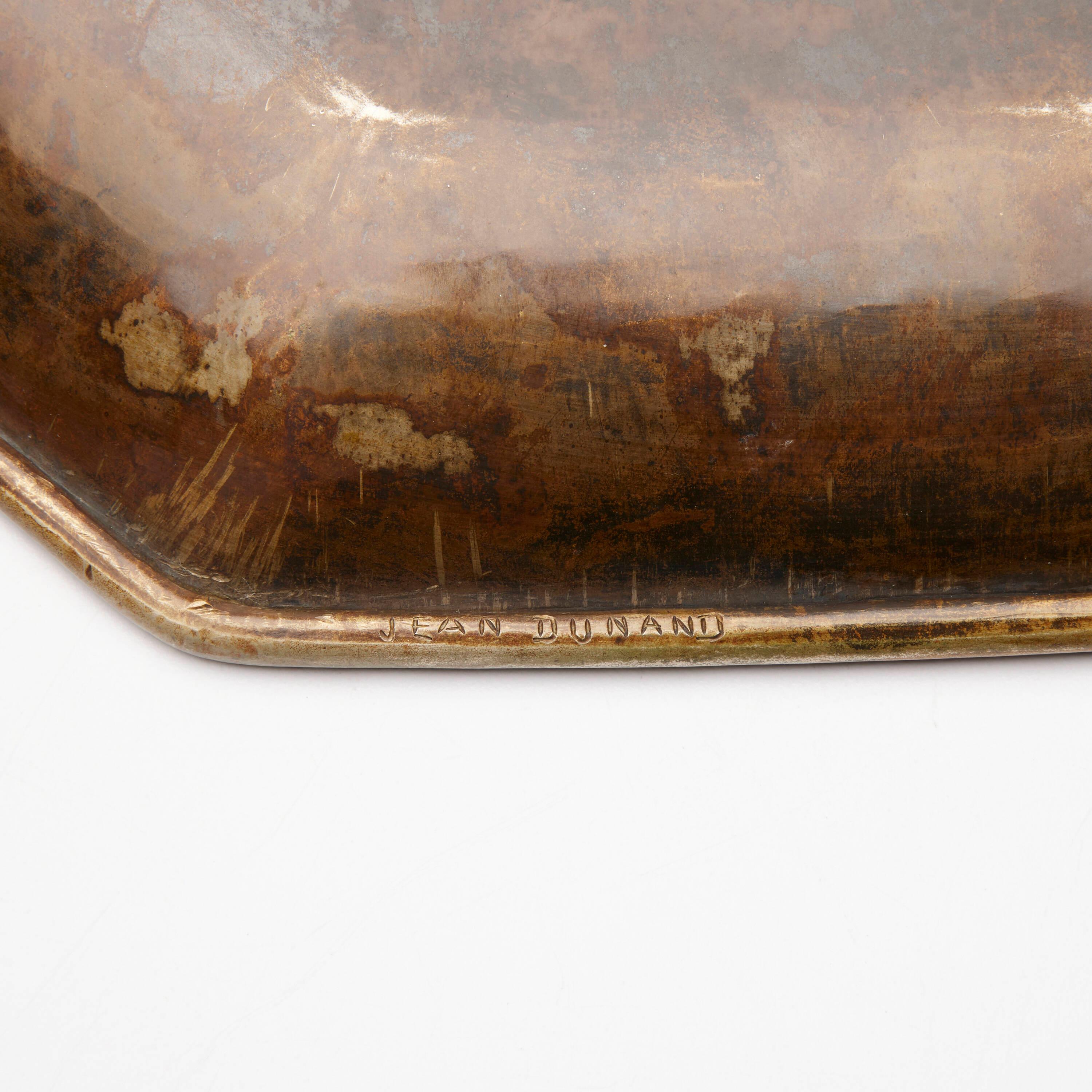 Art déco Rare chargeur octogonal Dinanderie en cuivre patiné de Jean Dunand en vente