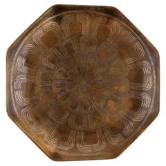 Rare Octogonal Dinanderie Charger in Patinated Copper by Jean Dunand