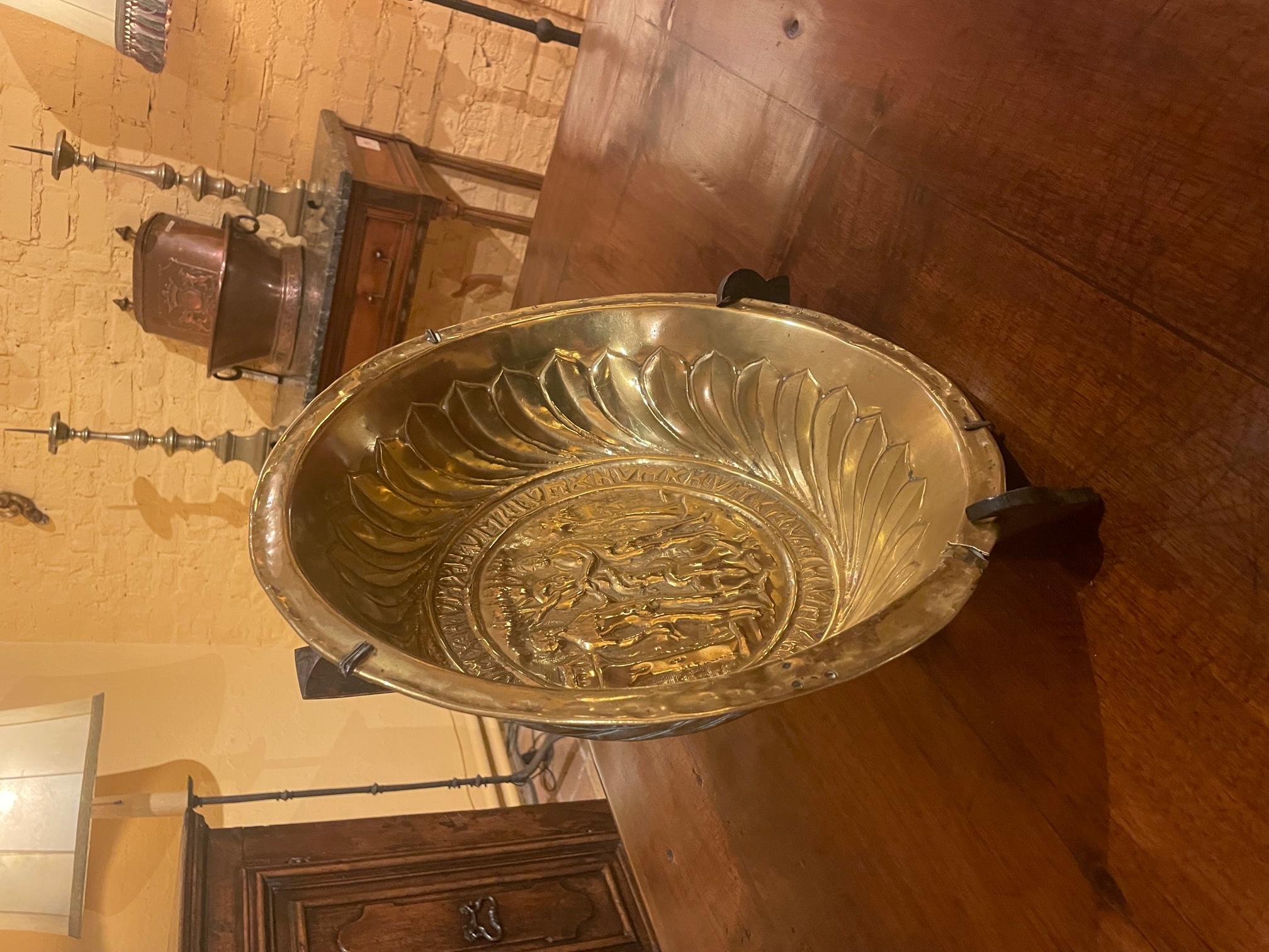 18th Century and Earlier Rare Offering Basket or Basin Germany-16th Century in Brass For Sale