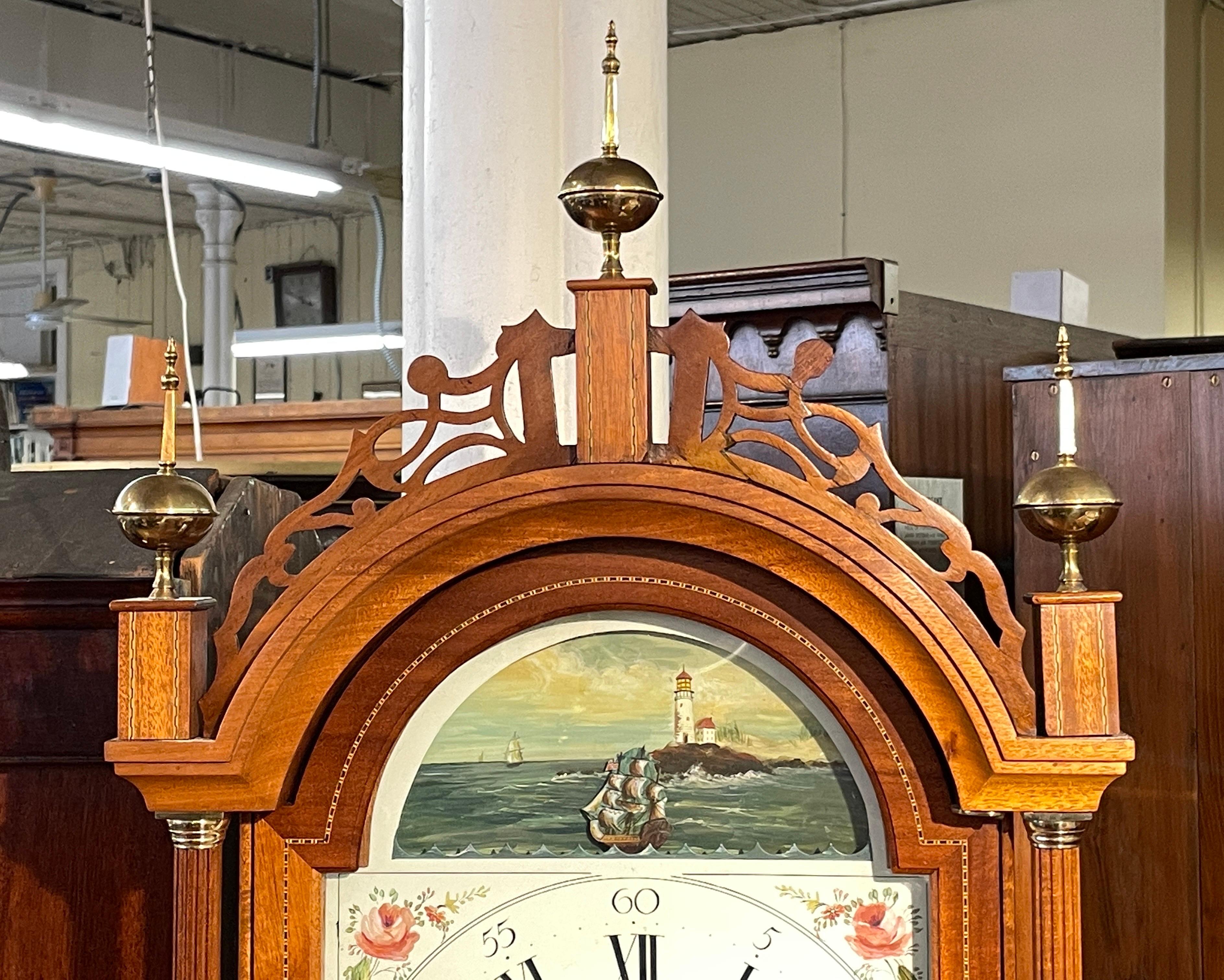Rare Old American Stennes Fed, Sty, Inlaid Mahog, Automaton 8day Longcase Clock 5