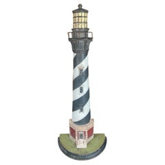 Vintage Rare Old "Cape Hattaras" Lighthouse Sculpture in Vibrant Original Colors