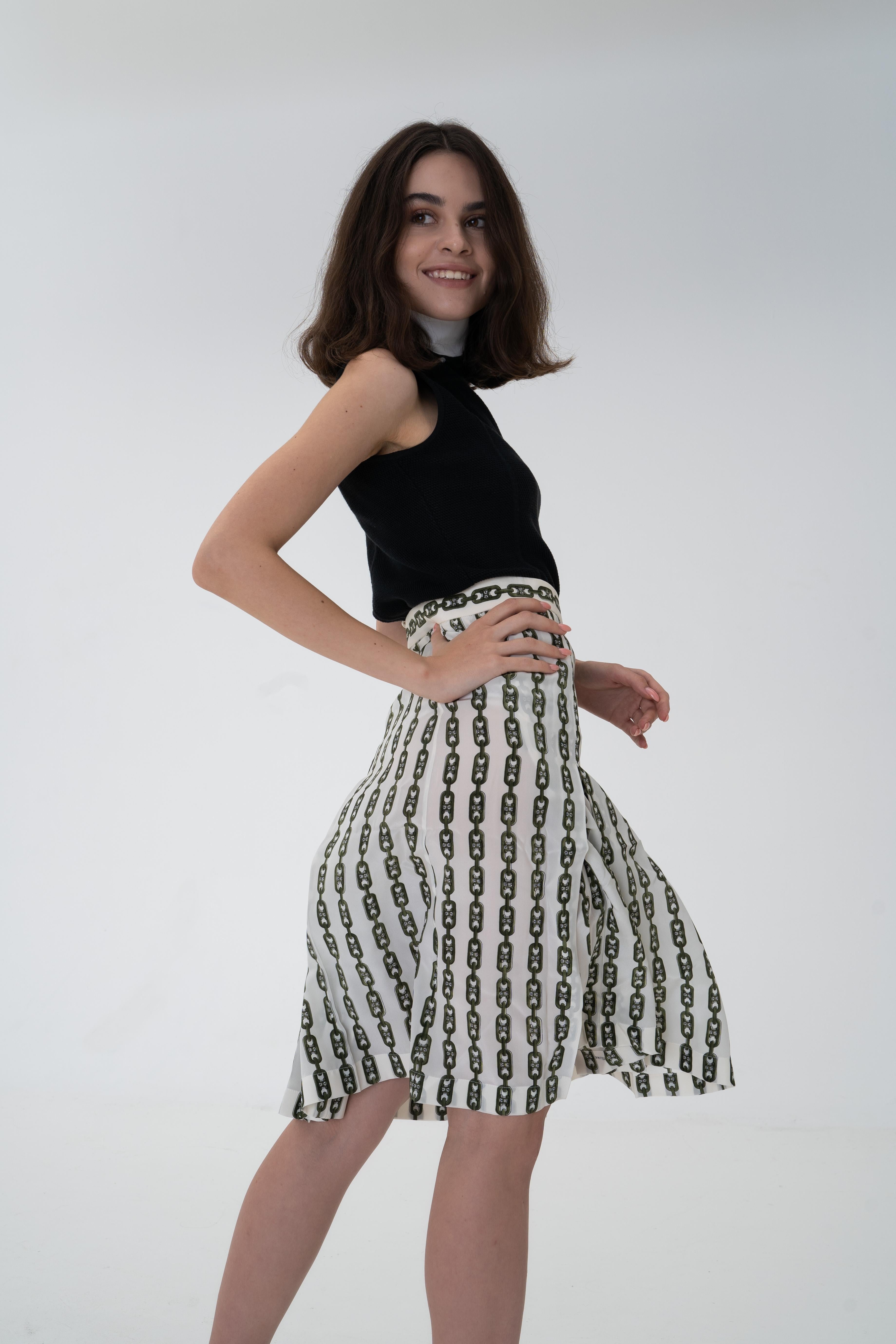 Rare! Old Celine by Phoebe Philo Horsebit Skirt logo monogram chains  2016 US 12 For Sale 1
