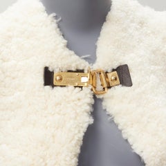 rare OLD CELINE Phoebe Philo 2010 Runway gold buckle cream shearling cape FR36