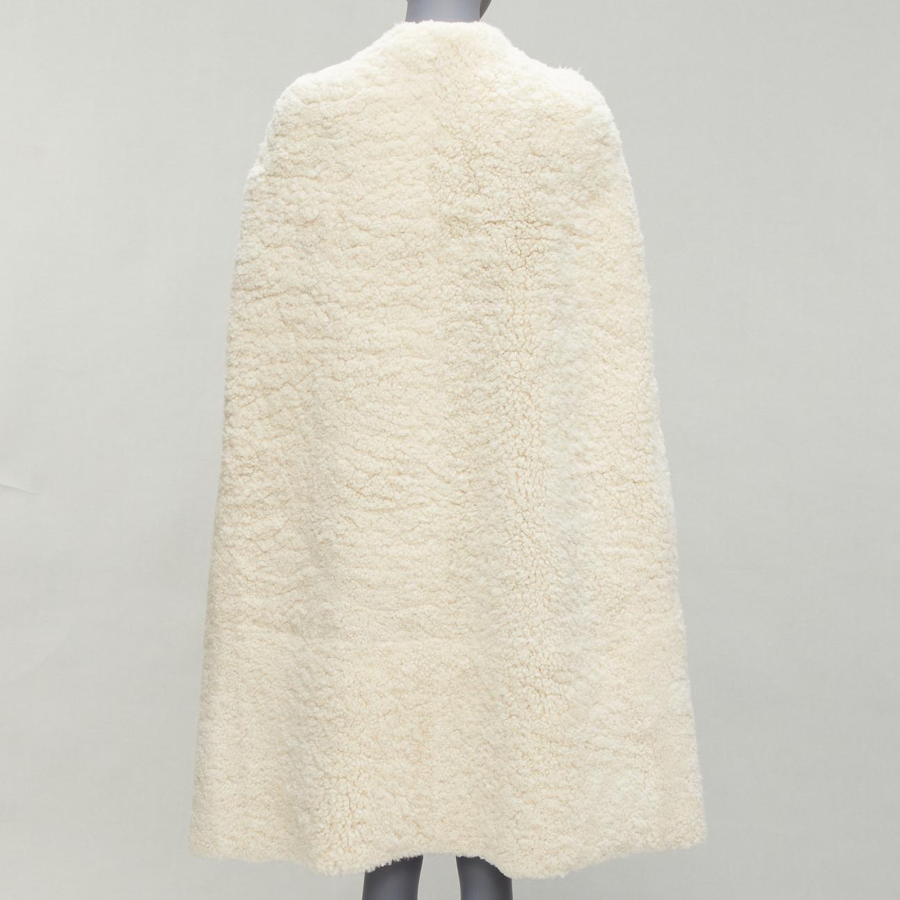 Women's rare OLD CELINE Phoebe Philo 2010 Runway gold buckle cream shearling cape FR36 For Sale