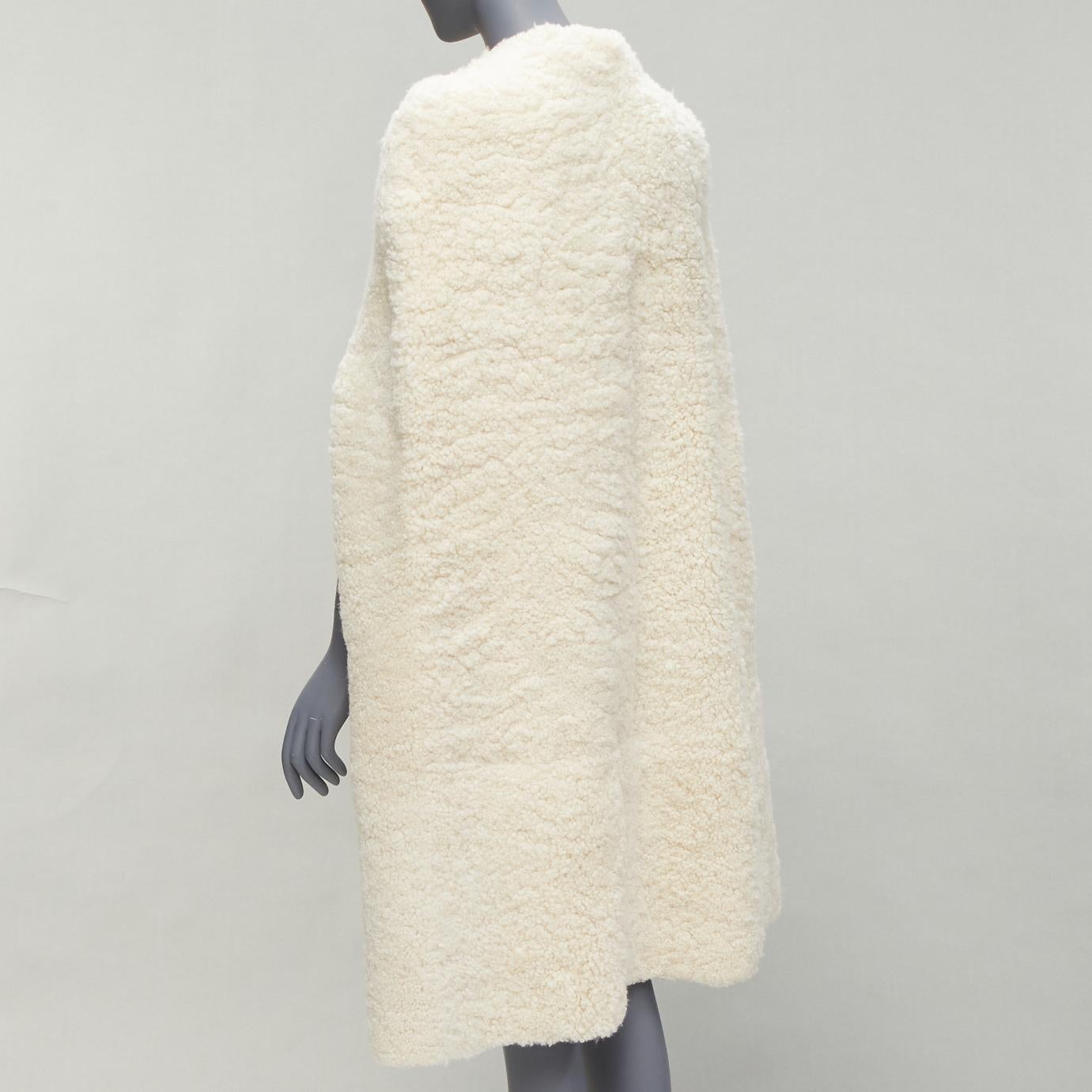 rare OLD CELINE Phoebe Philo 2010 Runway gold buckle cream shearling cape FR36 For Sale 1