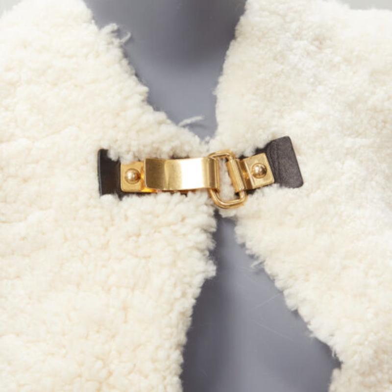 rare OLD CELINE Phoebe Philo 2010 Runway gold buckle cream shearling cape FR36 For Sale 2