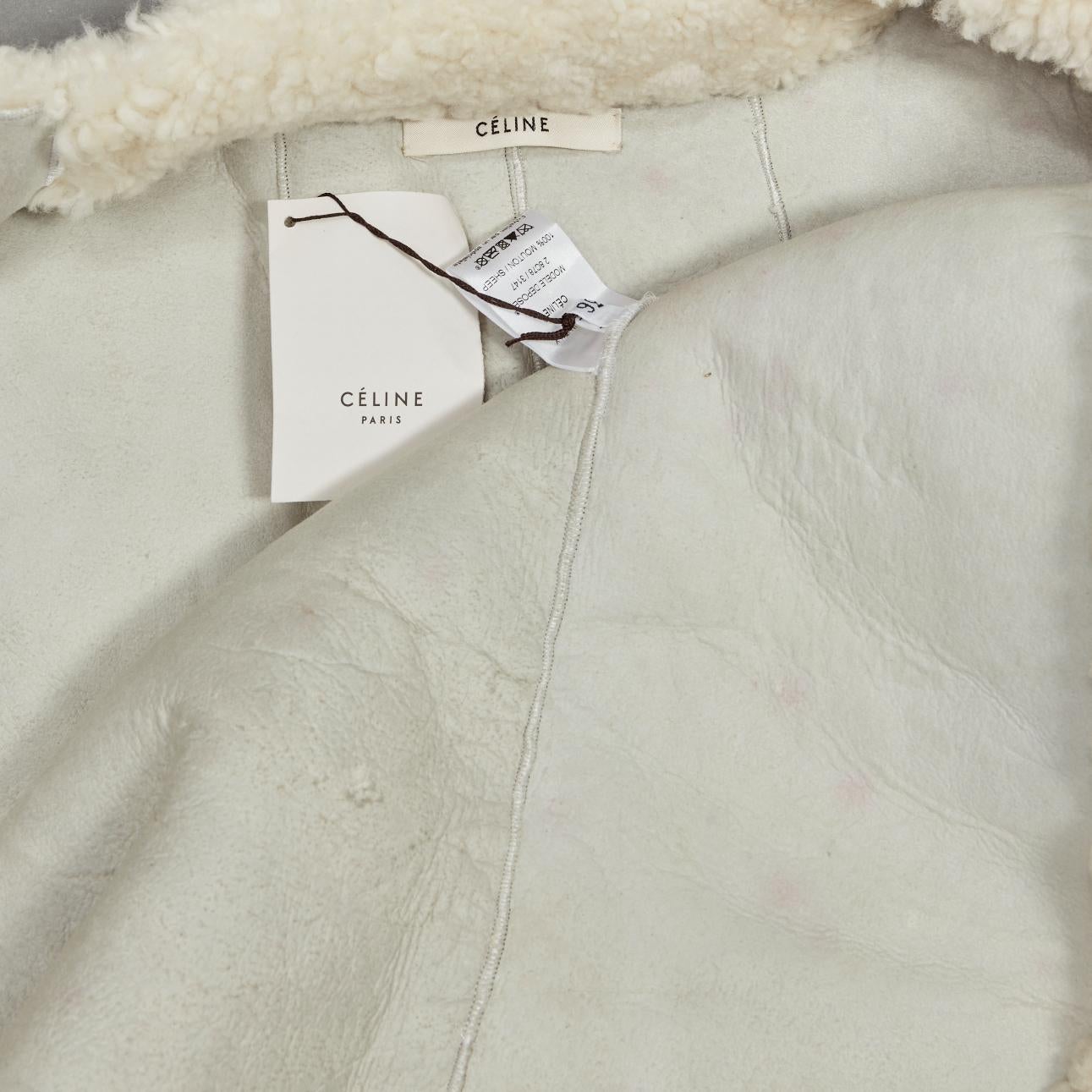 rare OLD CELINE Phoebe Philo 2010 Runway gold buckle cream shearling cape FR36 For Sale 4
