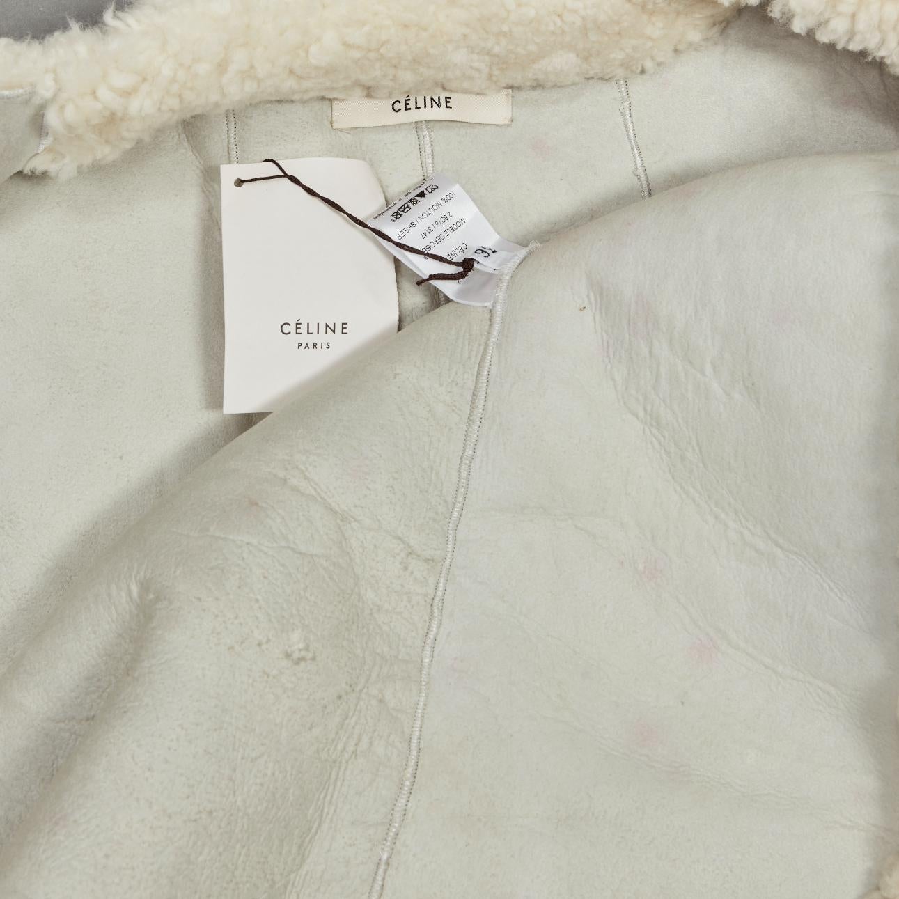 rare OLD CELINE Phoebe Philo 2010 Runway gold buckle cream shearling cape FR36 4