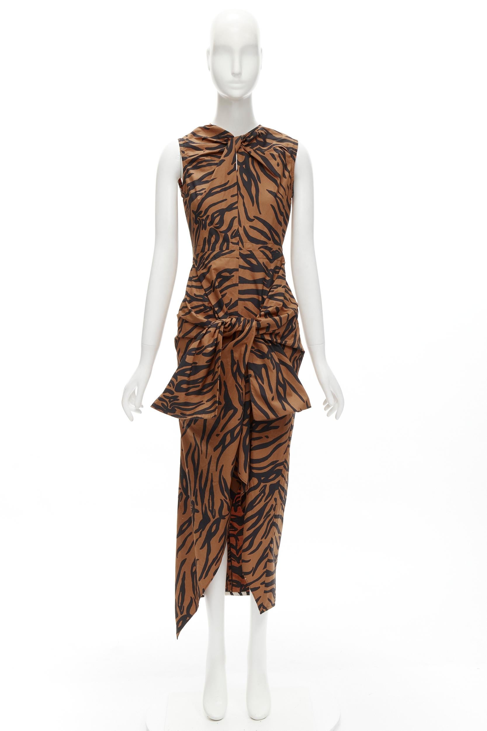 rare OLD CELINE Phoebe Philo 2016 Runway brown tiger twist bow dress FR34 XS 6