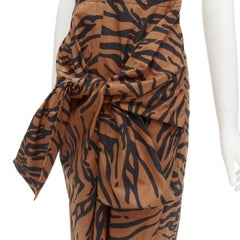 rare OLD CELINE Phoebe Philo 2016 Runway brown tiger twist bow dress FR34 XS