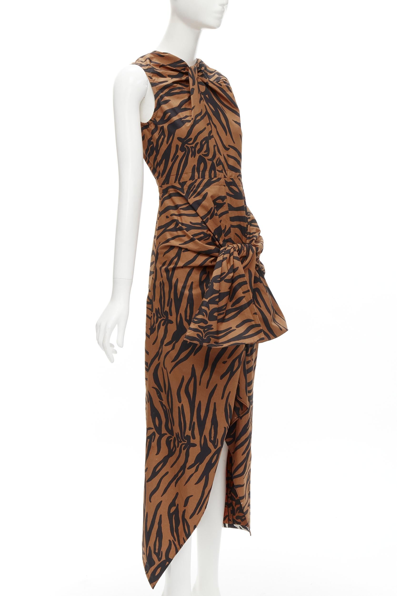 Brown rare OLD CELINE Phoebe Philo 2016 Runway brown tiger twist bow dress FR34 XS