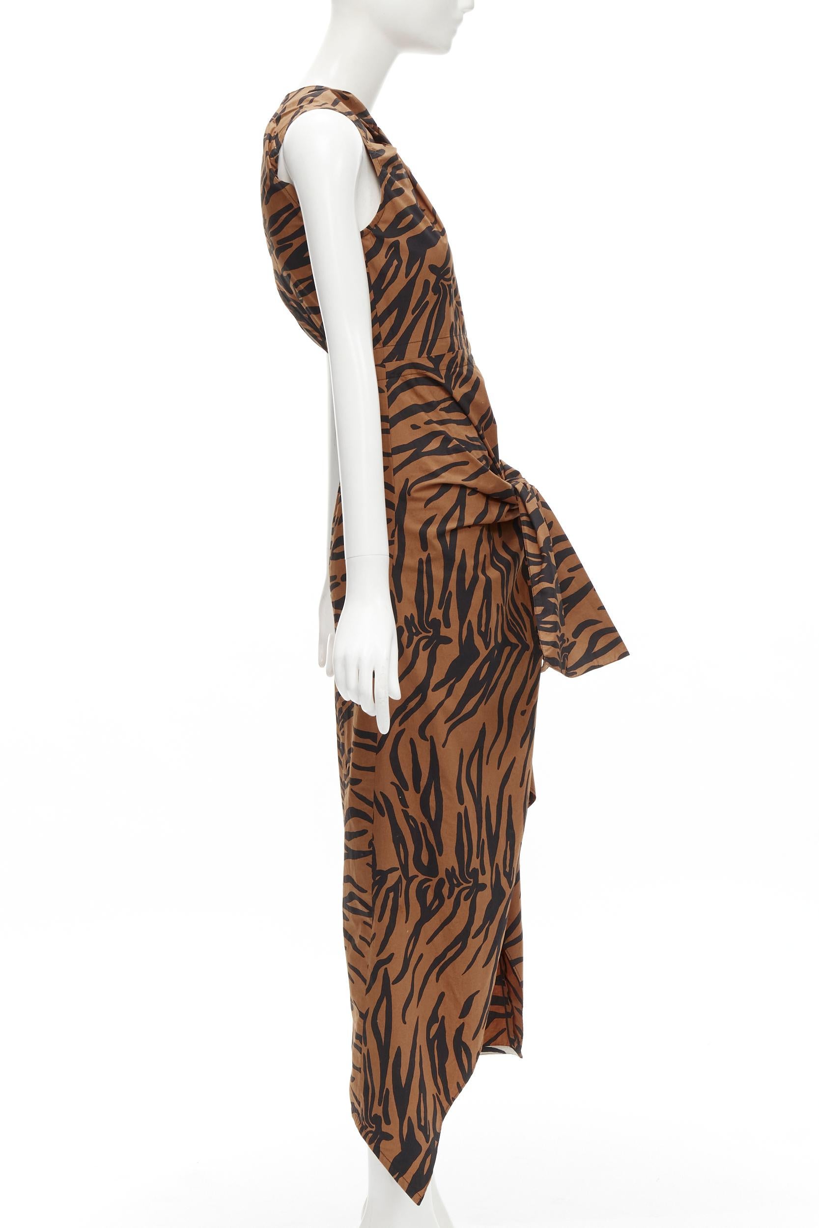 rare OLD CELINE Phoebe Philo 2016 Runway brown tiger twist bow dress FR34 XS In Excellent Condition In Hong Kong, NT