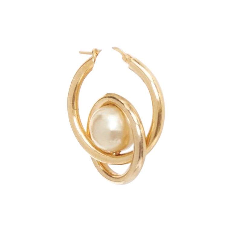 rare OLD CELINE Phoebe Philo 2018 Spiral Double faux pearl hoop pin earring Pair