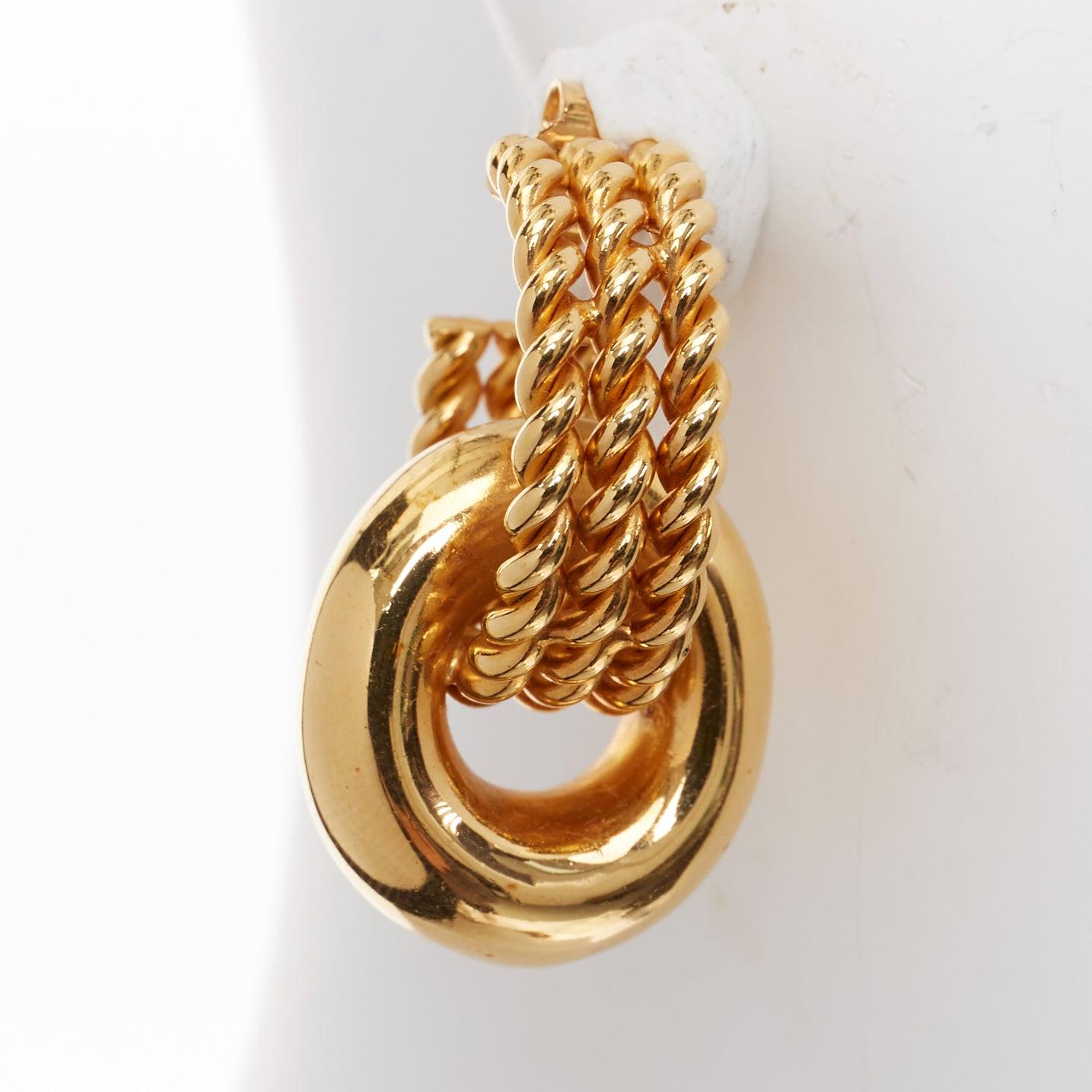 selten OLD CELINE Phoebe Philo 2018 Twisted Rope Double Hoop Pin Ohrringe Paar Damen im Angebot